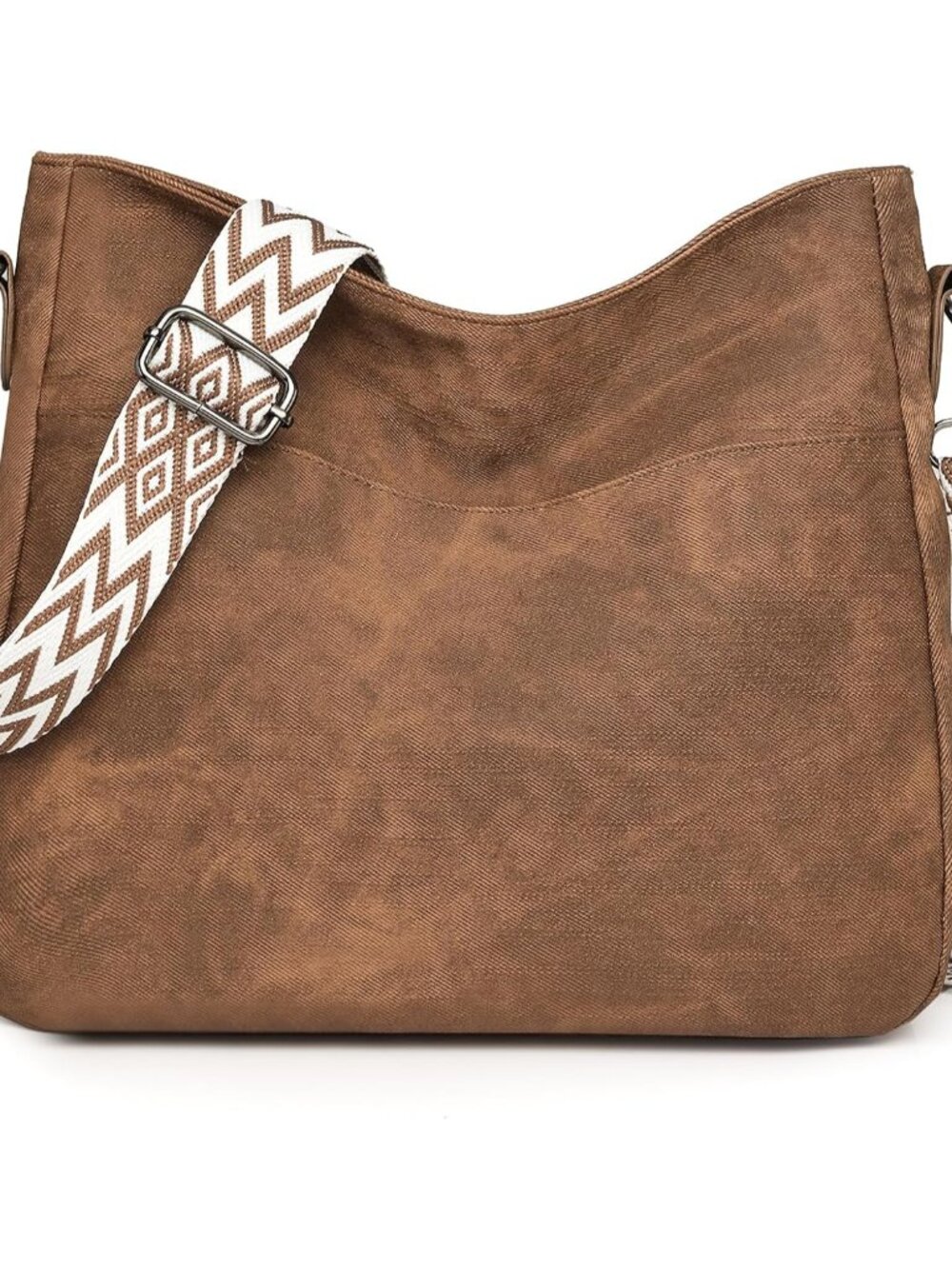 Boho Trendy Shoulder Bag with Wide Adjustable Guitar Strap, Vintage Textured Cro